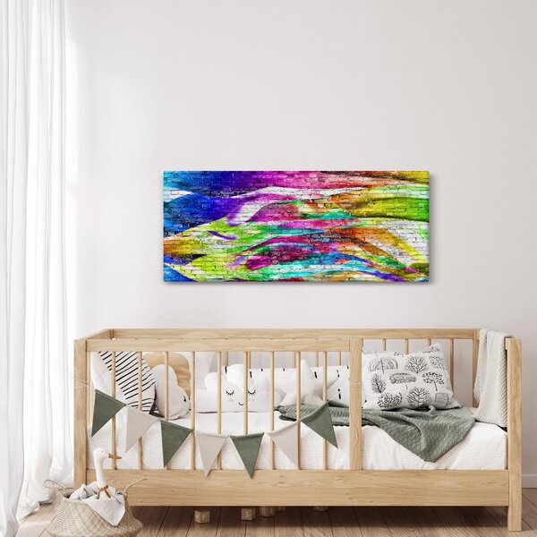 Slika - Opečna stena s pisanimi plameni (120x50 cm)