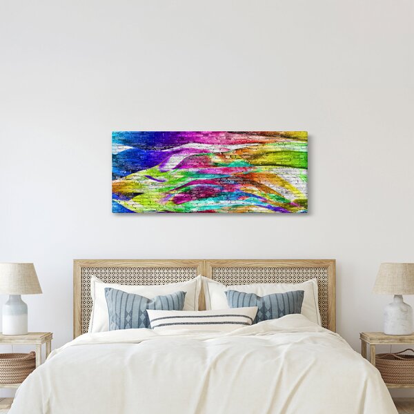 Slika - Opečna stena s pisanimi plameni (120x50 cm)