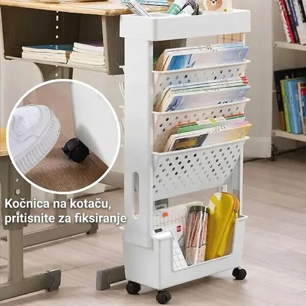 Bookcart™ 5-etažna Pokretna Polica Za Knjige