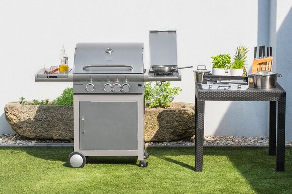 Plinski roštilj CALIFORNIA BBQ, 4 plamenika, s redukcijskim ventilom, srebrna Penta CZ