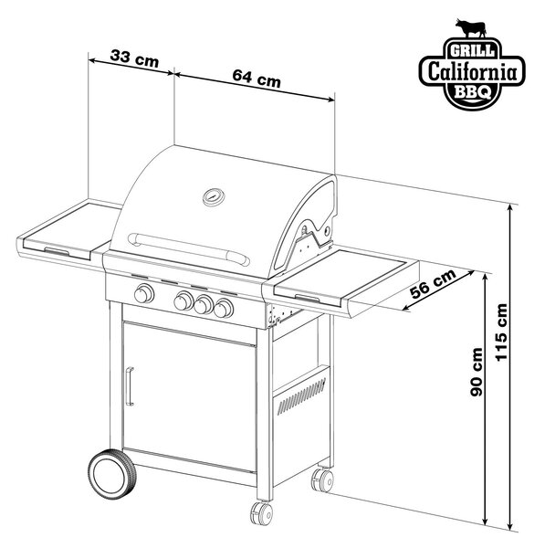 Plinski roštilj CALIFORNIA BBQ, 4 plamenika, s redukcijskim ventilom, srebrna Penta CZ
