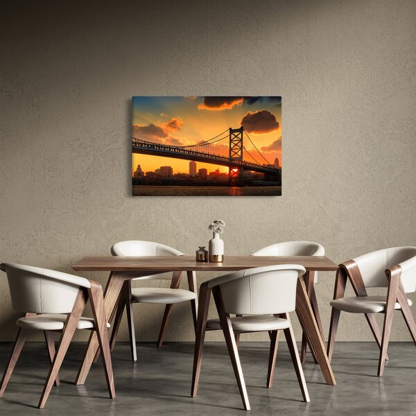 Slika - Sončni zahod nad mostom Bena Franklina, Filadelfija (90x60 cm)