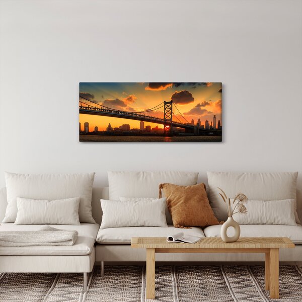 Slika - Sončni zahod nad mostom Bena Franklina, Filadelfija (120x50 cm)