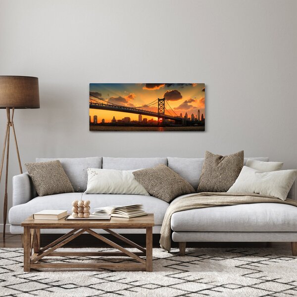 Slika - Sončni zahod nad mostom Bena Franklina, Filadelfija (120x50 cm)