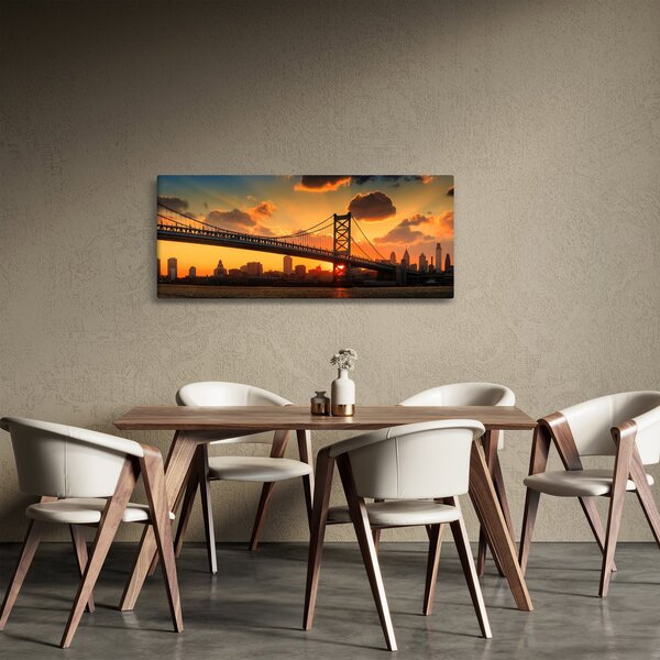 Slika - Sončni zahod nad mostom Bena Franklina, Filadelfija (120x50 cm)