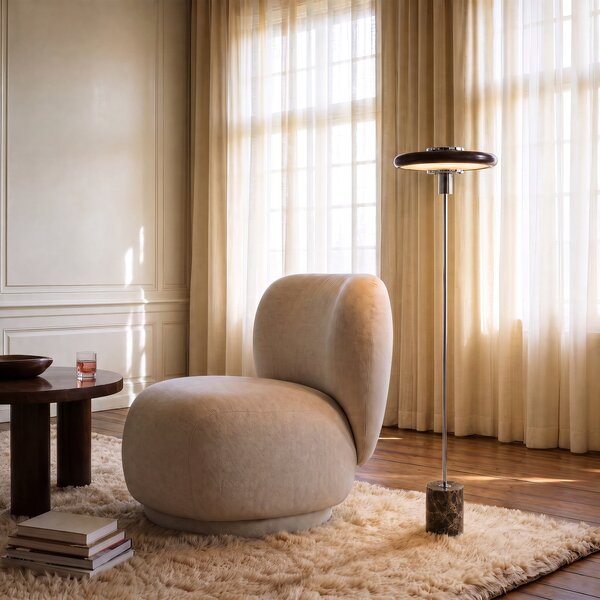 Lindby Branford podna lampa, retro, smeđa, metal/mramor, Smeđa / hrđa, Dnevni boravak/blagovaonica, Metal
