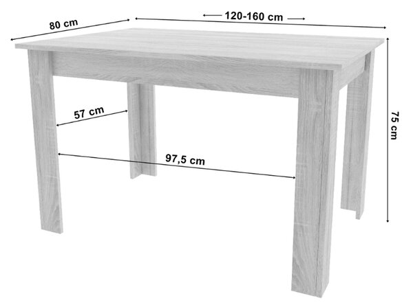 Podesivi blagovaonski stol MADO 120/160x80 cm, crna/hrast craft