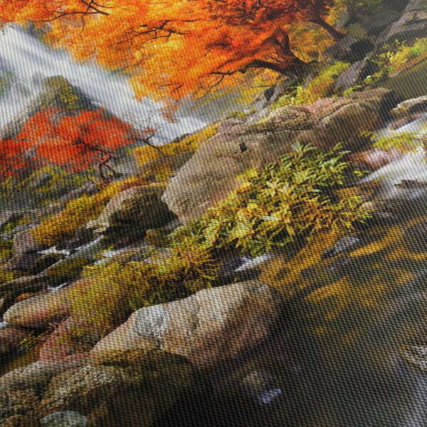 Slika - Slapovi v oranžnem gozdu (120x50 cm)