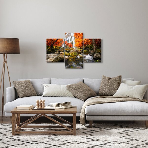 Slika - Slapovi v oranžnem gozdu (90x60 cm)