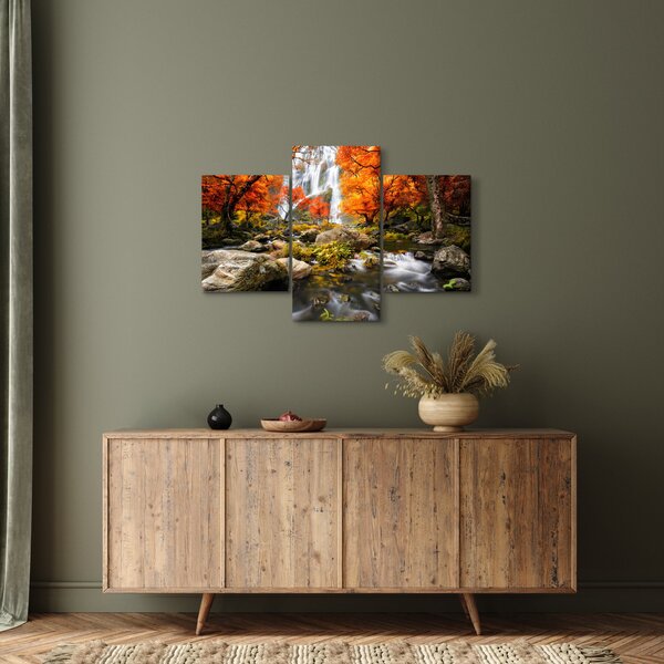 Slika - Slapovi v oranžnem gozdu (90x60 cm)