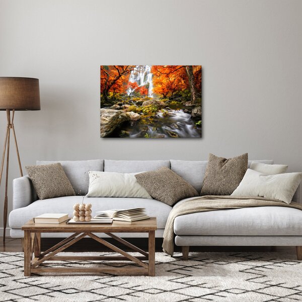 Slika - Slapovi v oranžnem gozdu (70x50 cm)