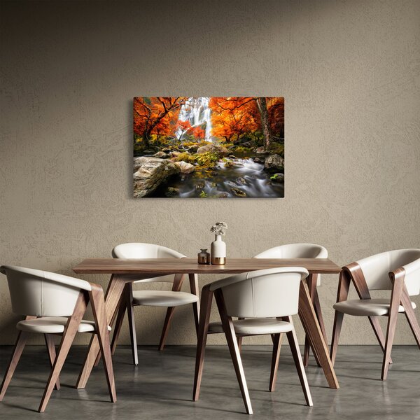 Slika - Slapovi v oranžnem gozdu (90x60 cm)