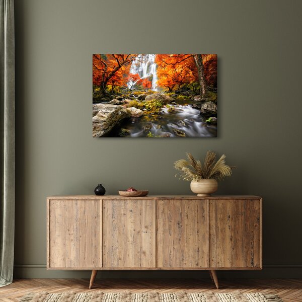 Slika - Slapovi v oranžnem gozdu (90x60 cm)