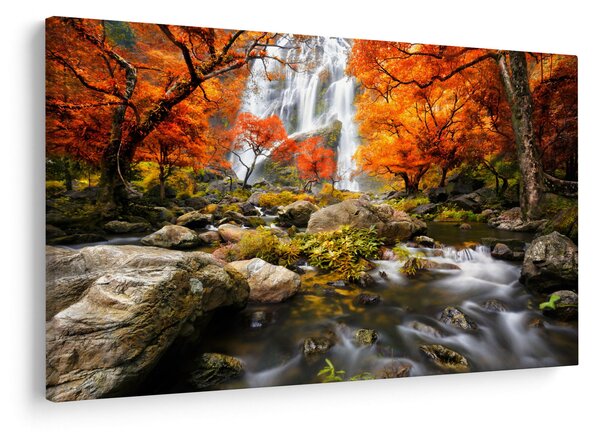 Slika - Slapovi v oranžnem gozdu (90x60 cm)