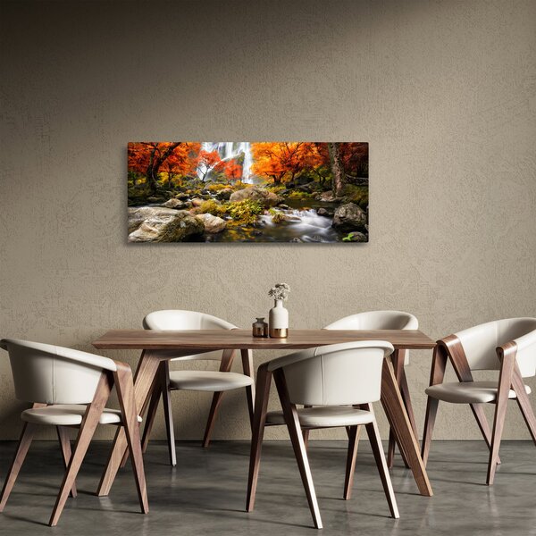 Slika - Slapovi v oranžnem gozdu (120x50 cm)