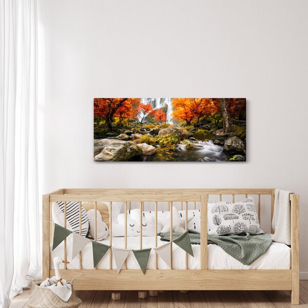 Slika - Slapovi v oranžnem gozdu (120x50 cm)