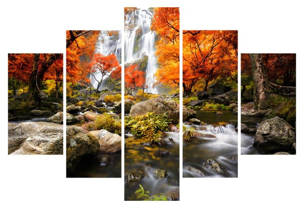Slika - Slapovi v oranžnem gozdu (150x105 cm)