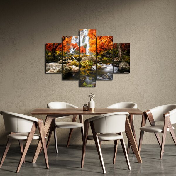 Slika - Slapovi v oranžnem gozdu (150x105 cm)