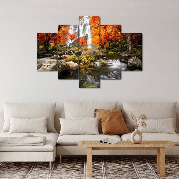 Slika - Slapovi v oranžnem gozdu (150x105 cm)