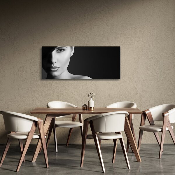 Slika - Črno-beli portret ženske s klobukom (120x50 cm)