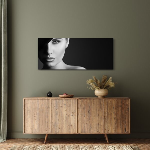 Slika - Črno-beli portret ženske s klobukom (120x50 cm)