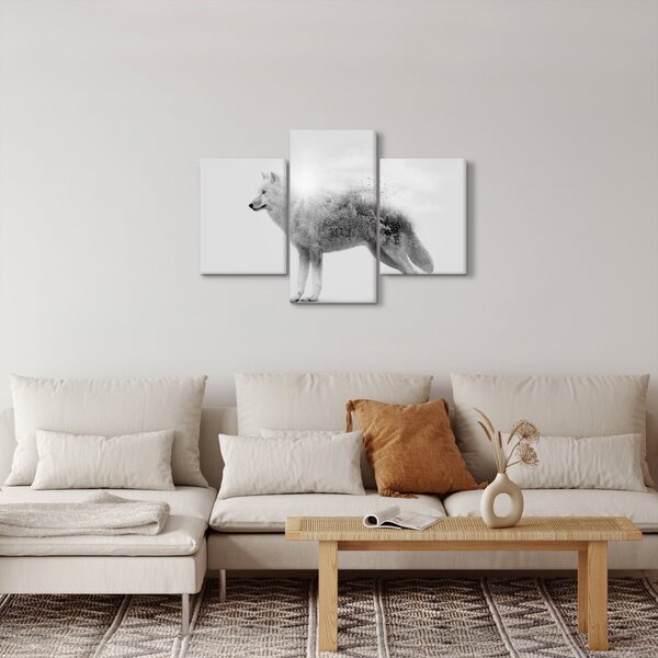 Slika - Arktični volk zrcali divjo pokrajino, črno-belo (90x60 cm)