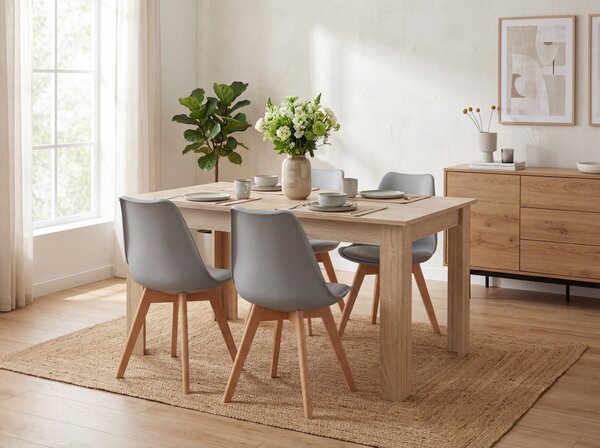 Set za blagovaonicu 1 + 4, stol UMEKO 120x80 cm hrast sonoma + siva stolica KITO