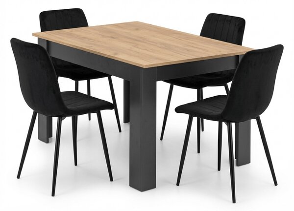 Blagovaonski set 1 + 4, stol MADO 120x80 cm crna/hrast artisan + crna baršunasta stolica LAVA s crnim nogama