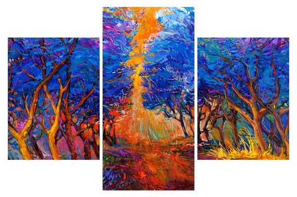 Slika - Jesenske krošnje dreves, moderni impresionizem (90x60 cm)