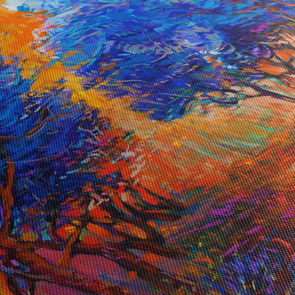 Slika - Jesenske krošnje dreves, moderni impresionizem (120x50 cm)