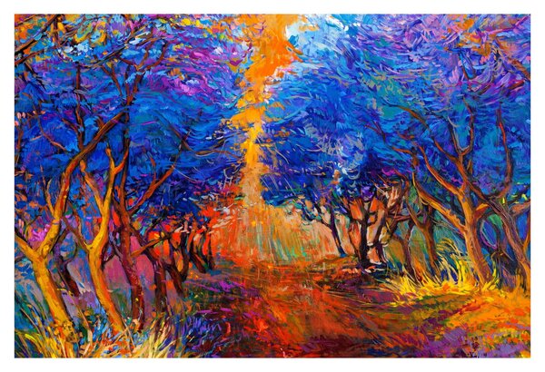 Slika - Jesenske krošnje dreves, moderni impresionizem (90x60 cm)