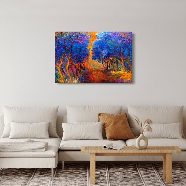 Slika - Jesenske krošnje dreves, moderni impresionizem (90x60 cm)