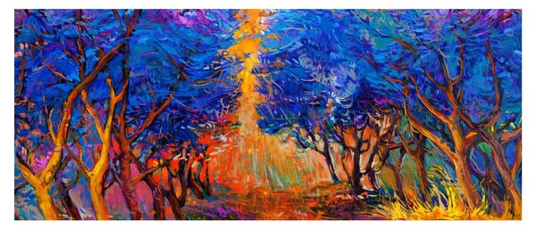 Slika - Jesenske krošnje dreves, moderni impresionizem (120x50 cm)