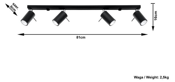 Crna stropna lampa Sollux Etna 4L