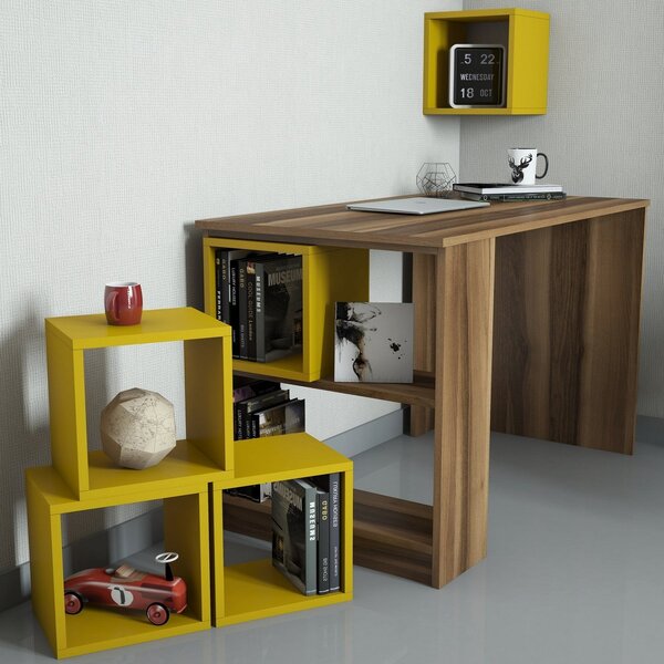 Studijski stol, Box - Walnut, Yellow