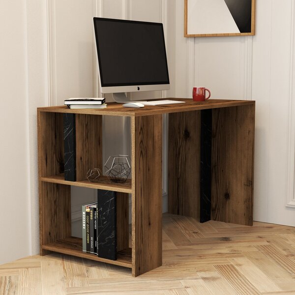 Studijski stol, Lima - Walnut, Black Marble