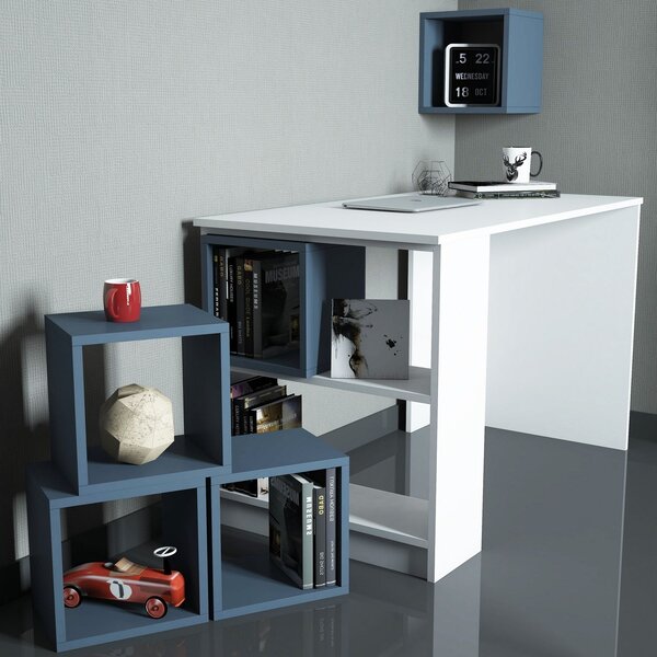 Studijski stol i policu za knjige, Box - White, Blue