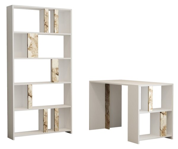 Studijski stol i policu za knjige, Lima - White Marble