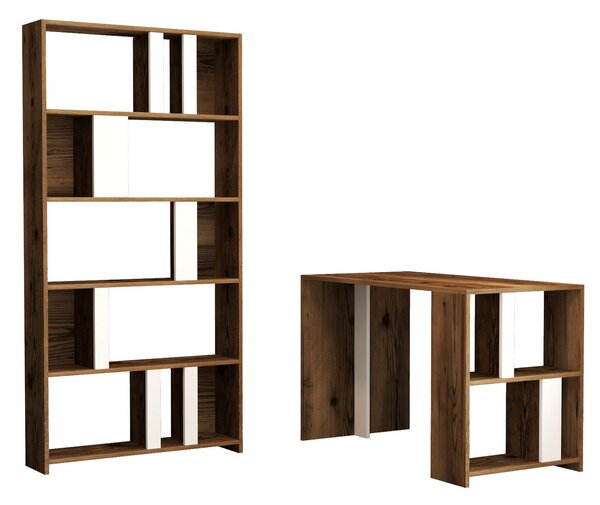Studijski stol i policu za knjige, Lima - Walnut, White