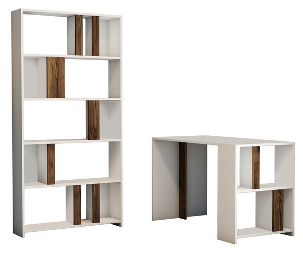 Studijski stol i policu za knjige, Lima - White, Walnut
