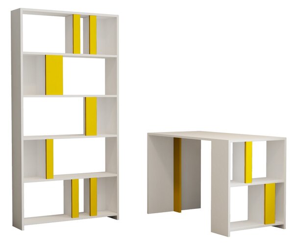 Studijski stol i policu za knjige, Lima - White, Yellow
