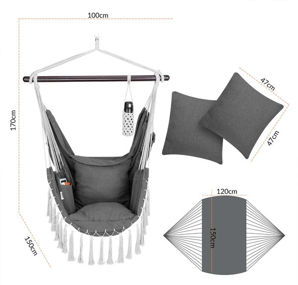 Viseća stolica MANDY, 170x100x150 cm, tamnosiva Detex