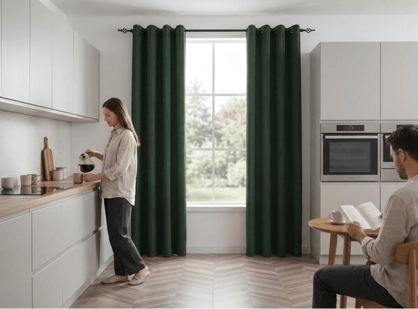 Zavjesa za zamračivanje DUNES VELVET 140x250 cm, tamno zelena Sistem za vješanje: Metalni prstenovi