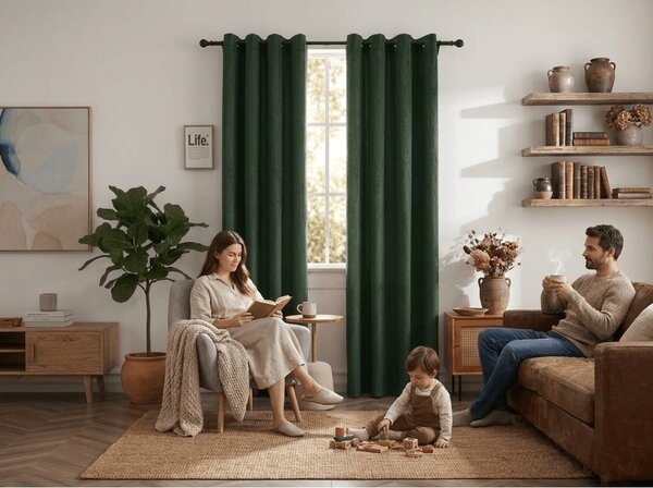 Zavjesa za zamračivanje DUNES VELVET 140x250 cm, tamno zelena Sistem za vješanje: Metalni prstenovi