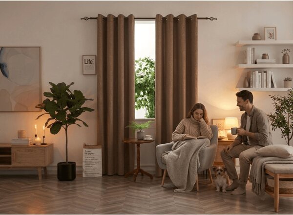 Zamračujuća zavjesa DUNES VELVET 140x250 cm, bež-smeđa Sistem za vješanje: Metalni prstenovi