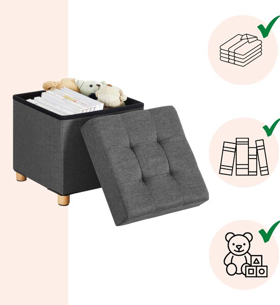Tabure s prostorom za pohranu na nogicama OTO, 38x38x40 cm, antracit SongmicsHome