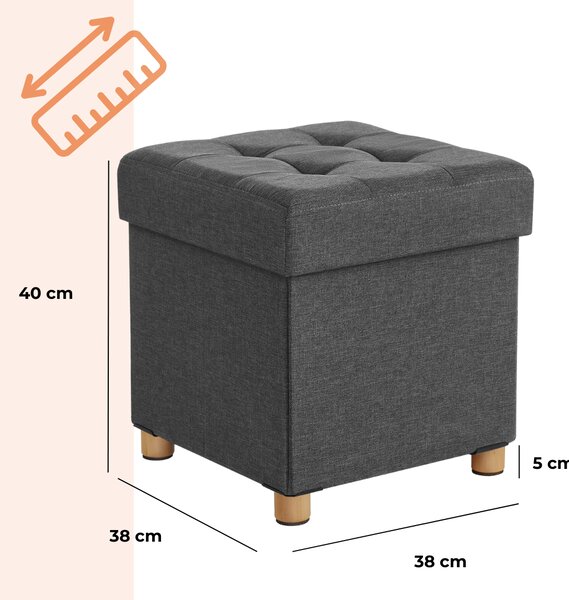 Tabure s prostorom za pohranu na nogicama OTO, 38x38x40 cm, antracit SongmicsHome