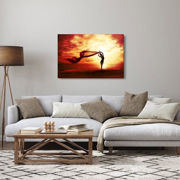 Slika - Silhueta ženske ob sončnem zahodu (90x60 cm)