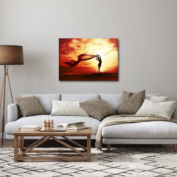 Slika - Silhueta ženske ob sončnem zahodu (70x50 cm)