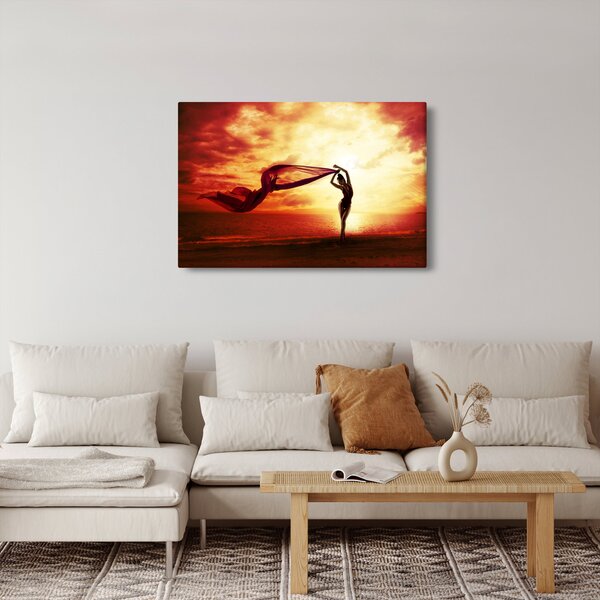 Slika - Silhueta ženske ob sončnem zahodu (90x60 cm)